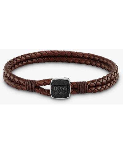 BOSS Boss Braided Leather Bracelet - Brown
