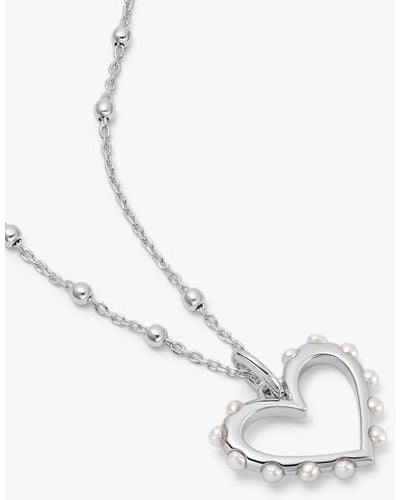 Daisy London Heart Pearl Pendant Necklace - White