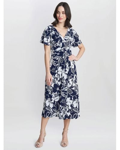 Gina Bacconi Gemma Floral Print Midi Jersey Dress - Blue