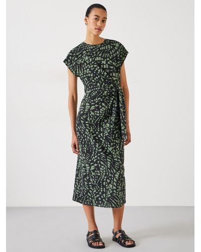 Hush Trinny Abstract Print Midi Cotton Jersey Dress - Green