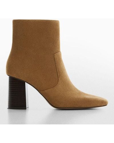 Mango Gandy Leather Block Heel Ankle Boots - Brown