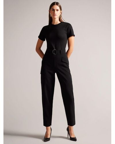 Ted Baker Gracieh High Waisted Belted Tapered Cargo Trousers - Black