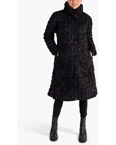 Chesca Swirl Flocked Quilted Reversible Long Coat - Black