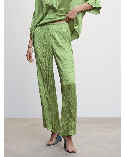 Mango Plisse Satin Pleated Trouser - Green