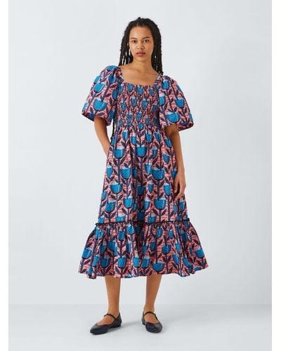 Kemi Telford Floral Print Cotton Midi Dress - Blue