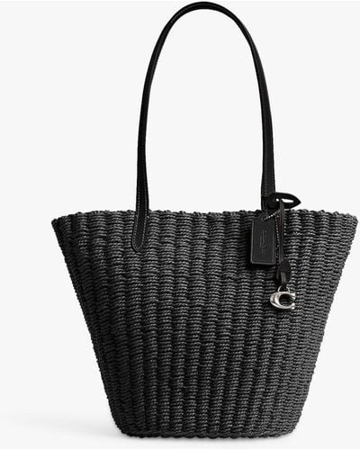COACH Small Straw Tote Bag - Black