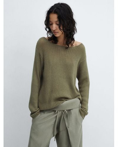 Mango Boat Neck Knitted Jumper - Green