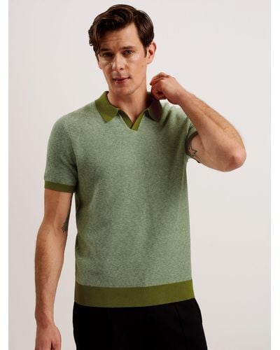 Ted Baker Wulder Regular Short Sleeve Open Neck Polo Shirt - Green