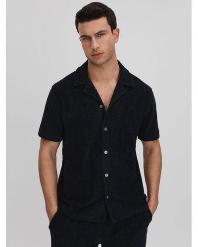 Reiss Bay Cuban Cable Towelling Shirt - Black