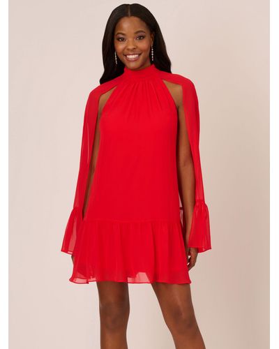 Adrianna Papell Chiffon Ruffle Cape Dress - Red
