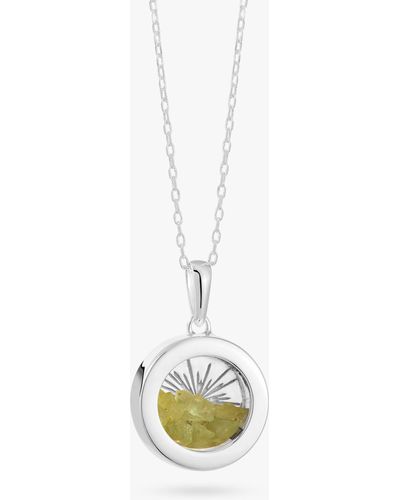 Rachel Jackson Personalised Small Deco Sun Birthstone Amulet Necklace - White