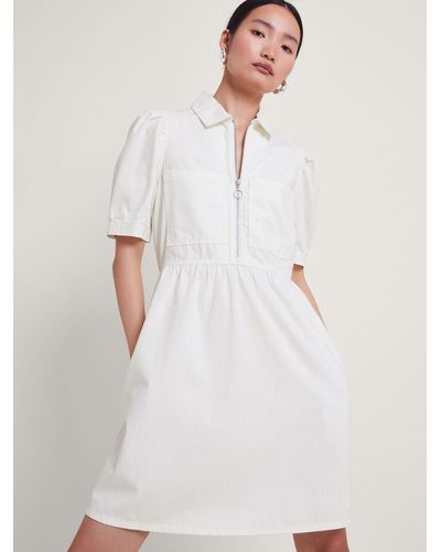 Monsoon Adeena Zip Neck Short Dress - White