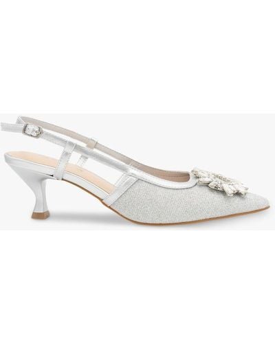 Paradox London Catalina Shimmer Brooch Slingback Court Shoes - White