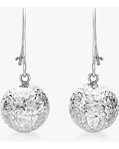 Ib&b 9ct White Gold Ball Diamond-cut Drop Earrings