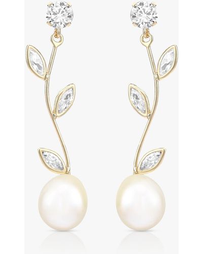 Ib&b 9ct Gold Cubic Zirconia And Freshwater Pearl Drop Earrings - White