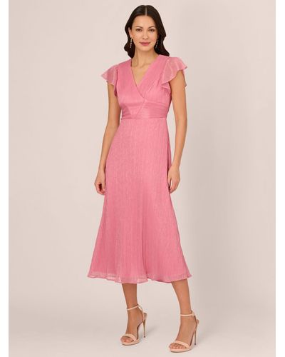 Adrianna Papell Midi Crinkle Mesh Dress - Pink