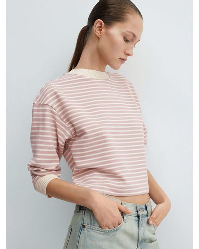 Mango Rose Cotton Blend Striped Sweatshirt - Multicolour