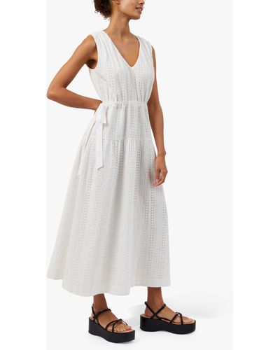 Great Plains Summer Embroidery V Neck Midi Dress - White