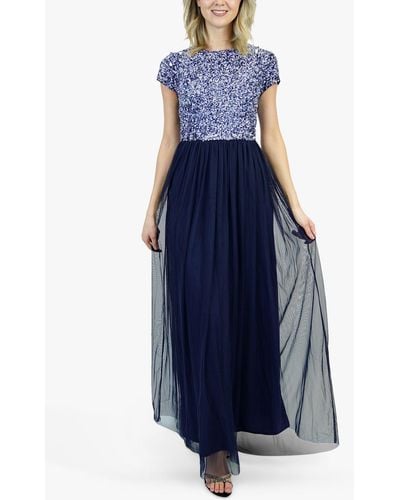 LACE & BEADS Picasso Embellished Bodice Maxi Dress in Blue | Lyst UK