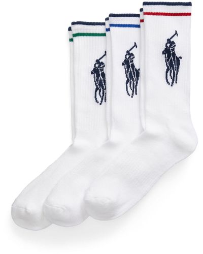 Ralph Lauren Striped Cuff Crew Socks - White