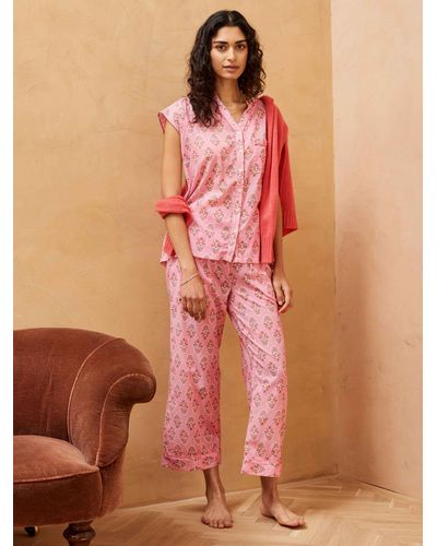 Brora Organic Cotton Block Print Pyjamas - Orange