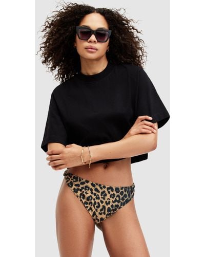 AllSaints Emma Leopard Print Bikini Bottoms - Black