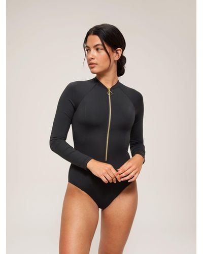 Seafolly Plain Zip Front Surf Swimsuit - Black