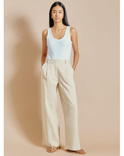 Albaray Cotton Linen Blend Twill Trousers - Natural