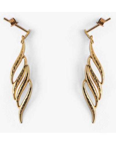 L & T Heirlooms Second Hand 9ct Yellow Gold Leaf Shaped Drop Earrings - Natural