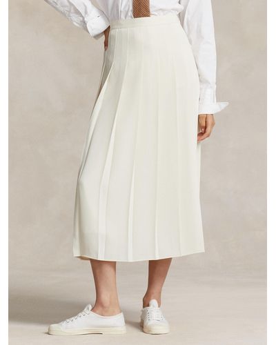Ralph Lauren Polo Satin Pleated A-line Midi Skirt - Natural