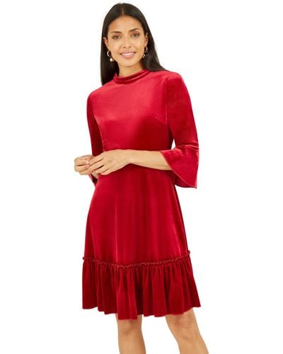 Yumi' Velvet Skater Dress - Red