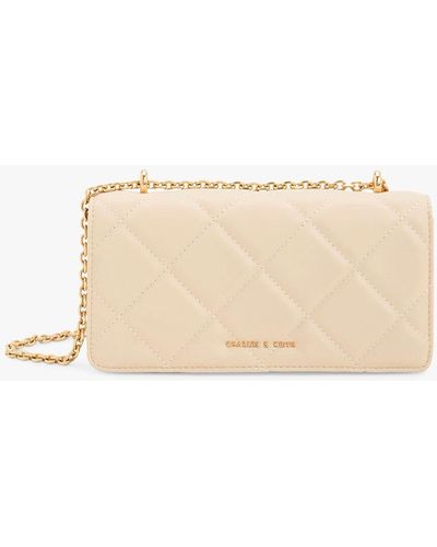 Charles & Keith Paffuto Quilted Chain Strap Cross Body Bag - Natural
