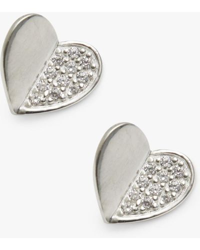 Simply Silver Mini Heart Cubic Zirconia Pave Stud Earrings - Metallic