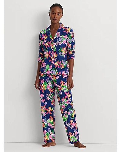 Ralph Lauren Lauren Floral Notch Neck Pyjamas - Blue