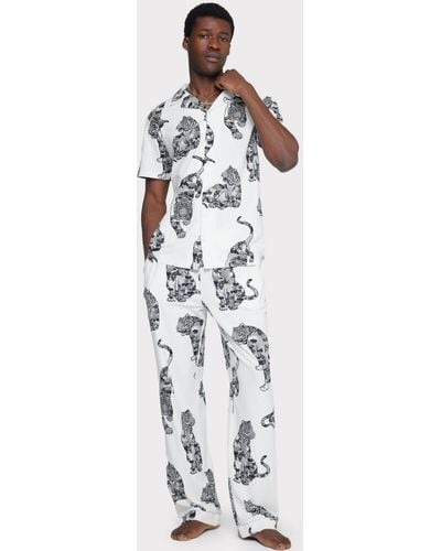 Chelsea Peers Organic Cotton Tiger Print Pyjama Set - White