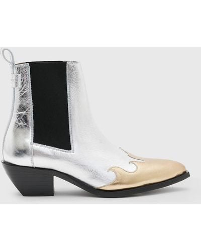 AllSaints Della Cowboy Leather Ankle Boots - White