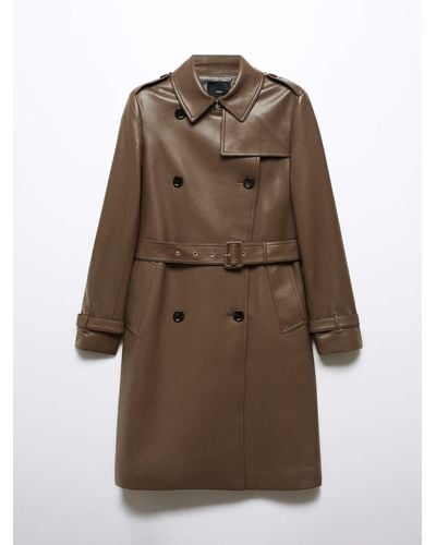 Mango Polanapu Faux Leather Trench Coat - Brown