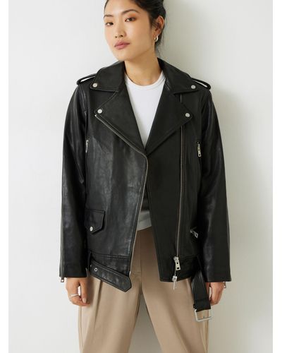Hush Oversized Leather Biker Jacket - Black