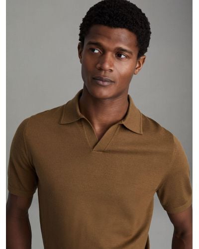 Reiss Duchie Short Sleeve Wool Polo Shirt - Brown
