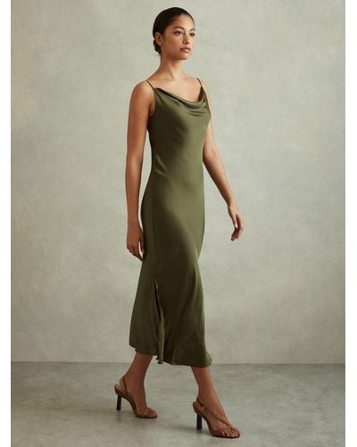 Reiss Isabel Drape Neck Slip Midi Dress - Green