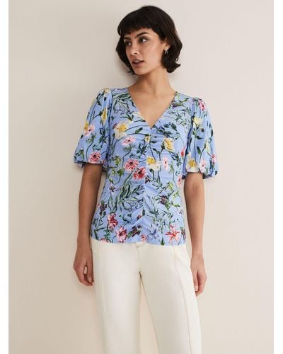 Phase Eight Donda Floral Print Blouse - Blue