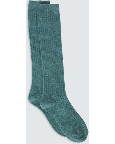 John Lewis Ribbed Wool Silk Blend Knee High Socks - Green