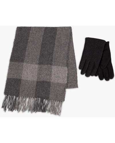 Totes Wool Blend Check Scarf And Thermal Lined Gloves Set - Black