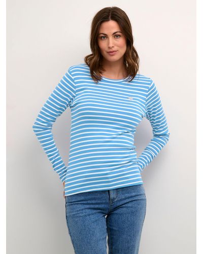 Kaffe Liddy Striped Long Sleeve T-shirt - Blue