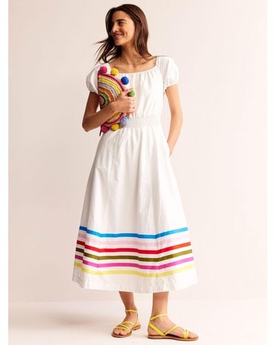 Boden Amber Cotton Stripe Hem Midi Dress - White