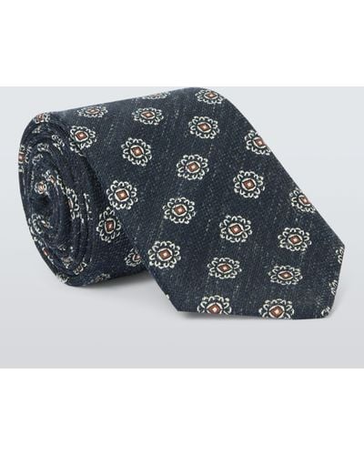 John Lewis Woven Foulard Floral Tie - Blue