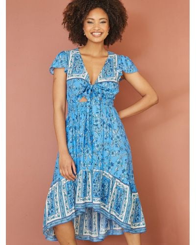 Yumi' Mela London Ditsy Print Midi Sun Dress - Blue