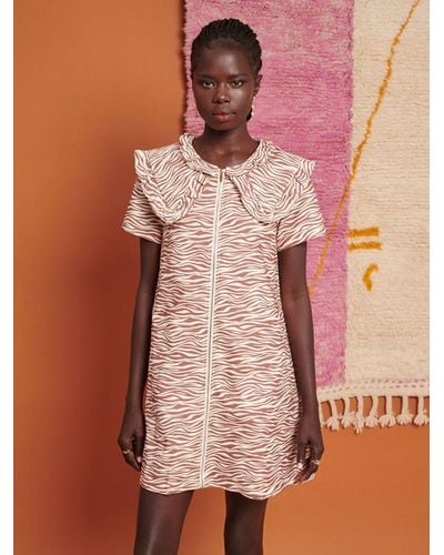 Ghospell Zoya Zebra Print Oversized Collar Mini Dress - Pink