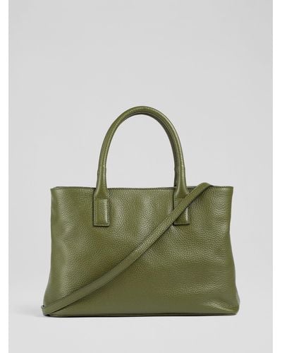 LK Bennett Lilita Leather Grainy Tote Bag - Green