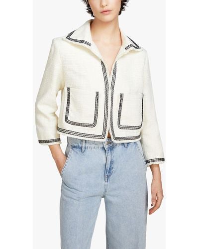 Sisley Contrast Stitch Frayed Boucle Jacket - White